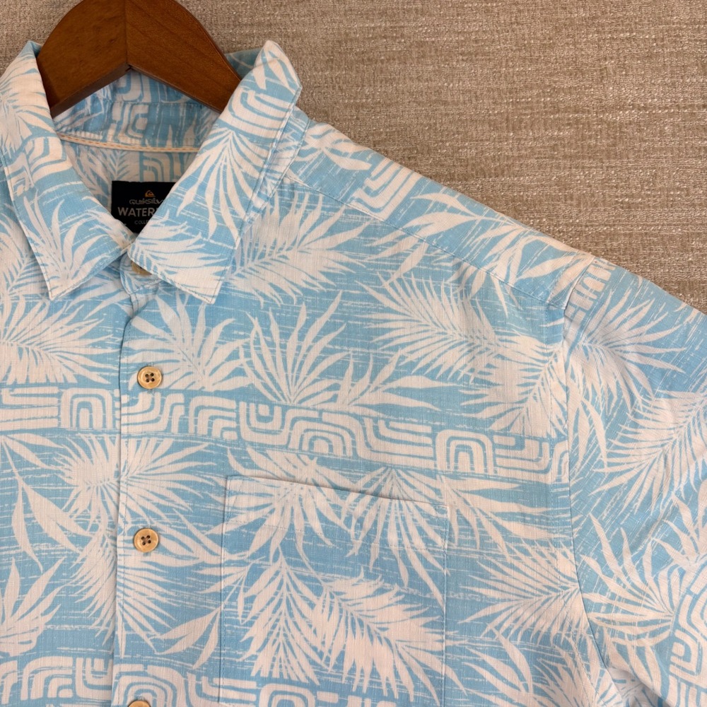 Quiksilver Waterman Collection Mens Blue Fern Garden Tropical Palm‎ Camp Shirt M